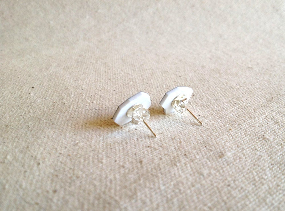 Hand Drawn White Geometric Post Earrings Studs