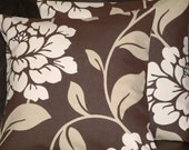 2 New Modern Contemporary 16" Chocolate Brown Cream Flower Print Design Funky Designer Retro Cotton Pillowcases,Cushion Covers