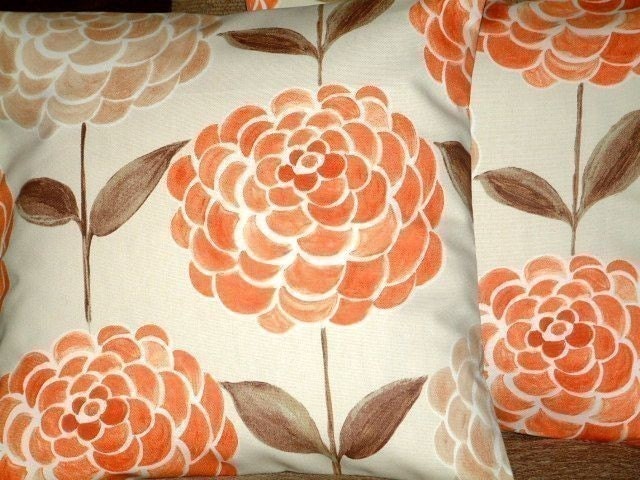 2 New 18 inch Tangerine Orange Brown Print Design Funky Contemporary Designer Retro Pillowcases,Pillow Covers,Throw Pillow,NEW FABRIC