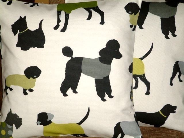 2 x 16" Black Grey Kiwi Green Dog Animal Print Design Funky Contemporary Pillowcases,Cushion Covers,Pillow Covers,Throw Pillow,Pillow Slips