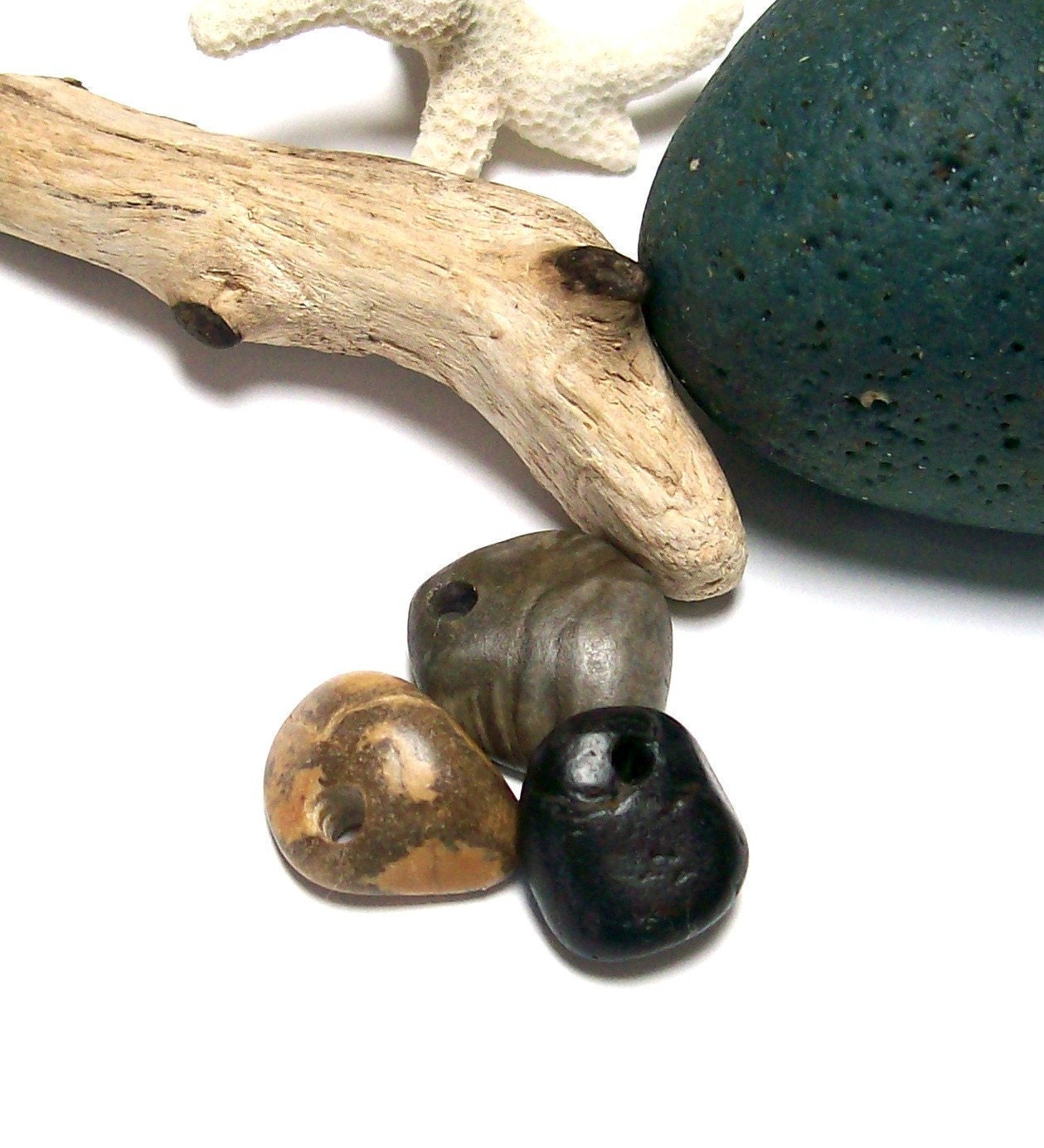 Tribal Beach Stones Drilled Pebbles Jewelry Making Genuine Supply Beads - Artisan Supplies "Tribal 3" by StoneMe