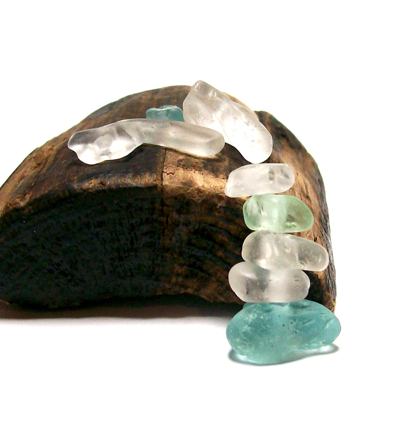 Drilled Beach Glass - Genuine Sea Glass Wave Faceted Authentic Nuggets - "Arctic Ice" by StoneMe