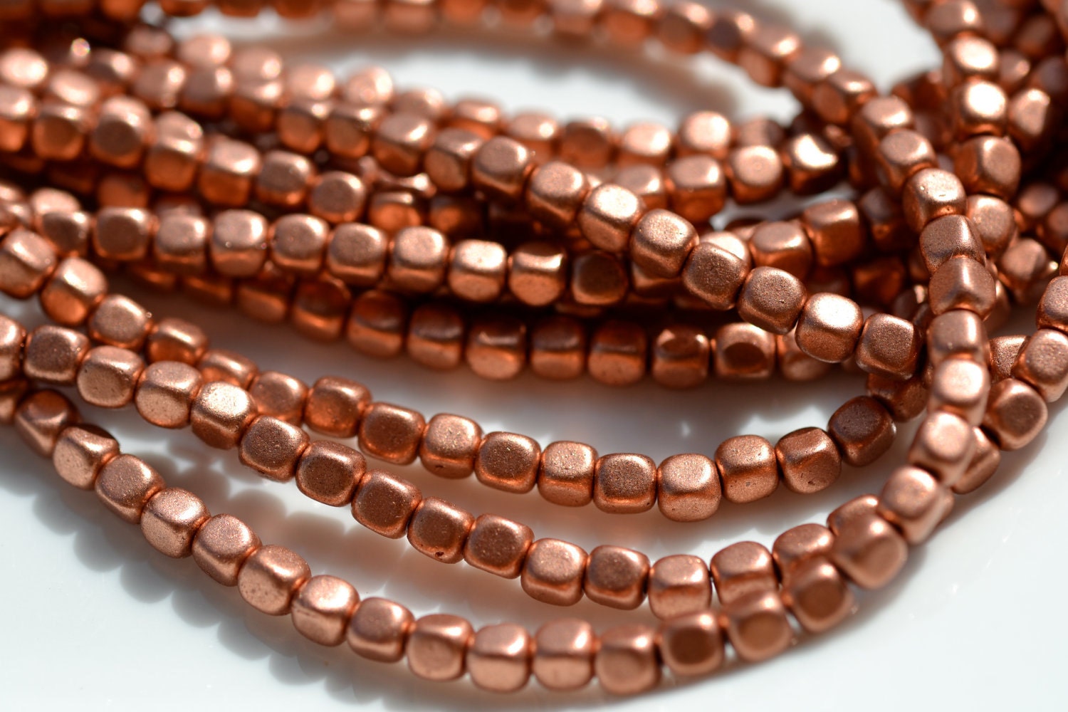 Matte Copper 4mm Czech Glass Cube Beads 100