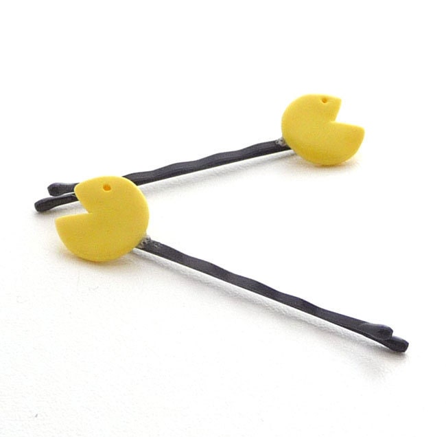 Pacman Hair Accessories Bobby Pins Yellow Video Game Atari