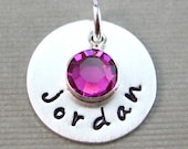 ADD a Name Charm with a Birthstone - 5/8 inch Round Sterling Silver Tag (AO003)