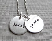 Hand Stamped Jewelry - Mommy Necklaces - TWO NAMES personalized sterling silver / Keepsake necklace