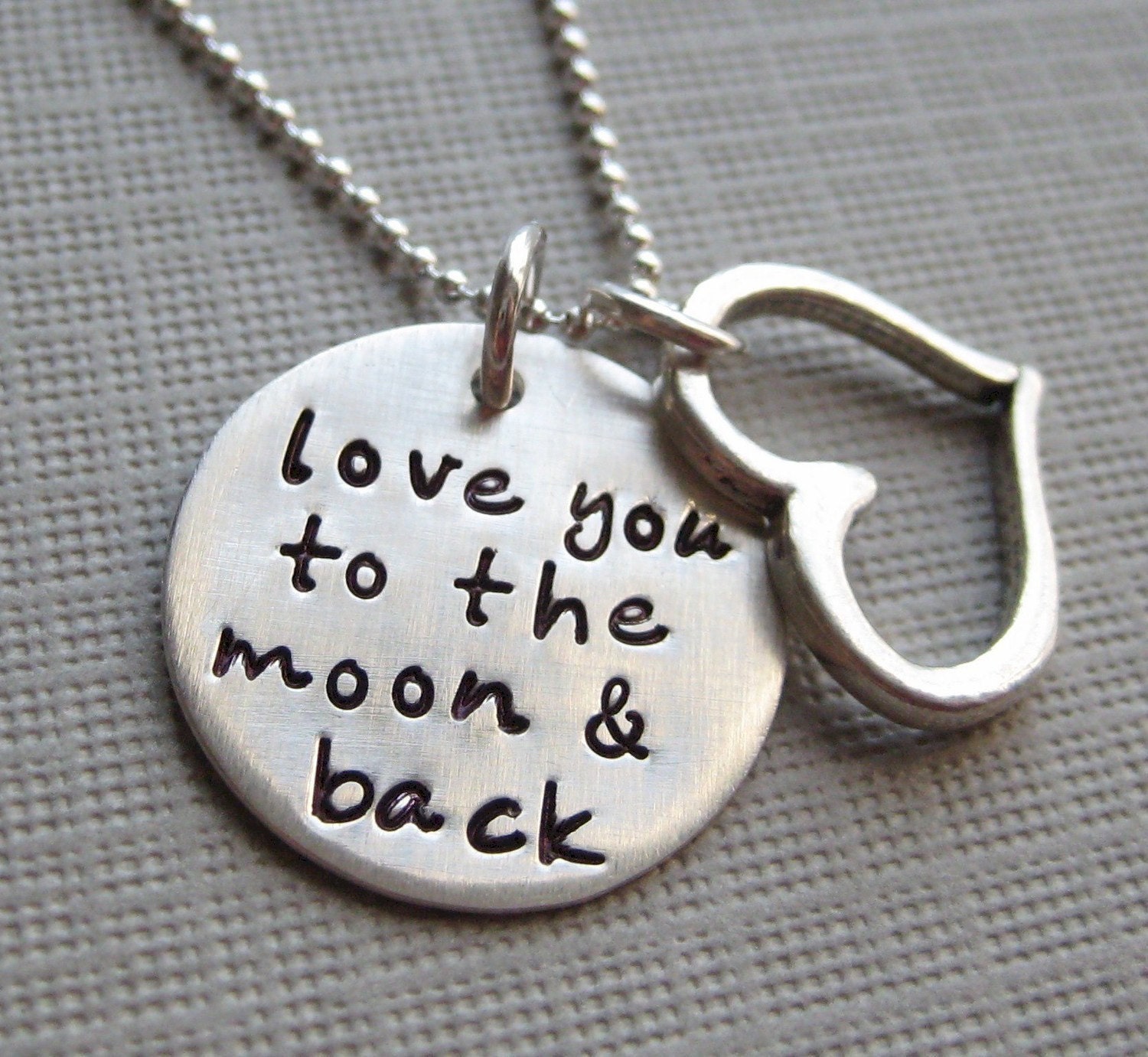 Love you to the moon and back necklace - Sterling Silver necklace with a Heart charm - Keepsake (NN001)