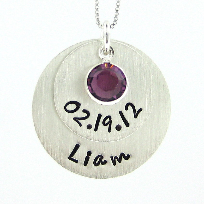NEW MOMMY Necklace - Hand stamped Stacked Birthday and Baby Name Jewelry - Keepsake (NN054)