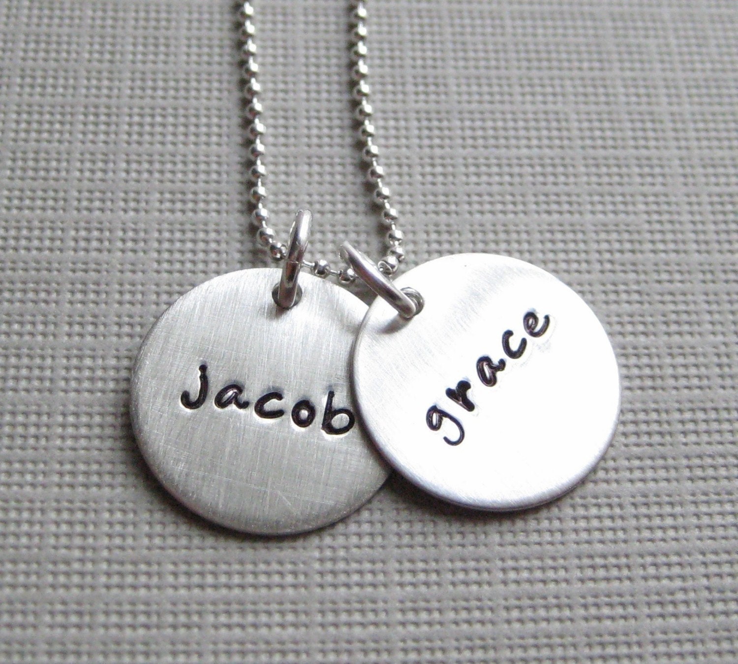Hand Stamped Jewelry - Mommy Necklaces - TWO NAMES personalized sterling silver / Keepsake necklace