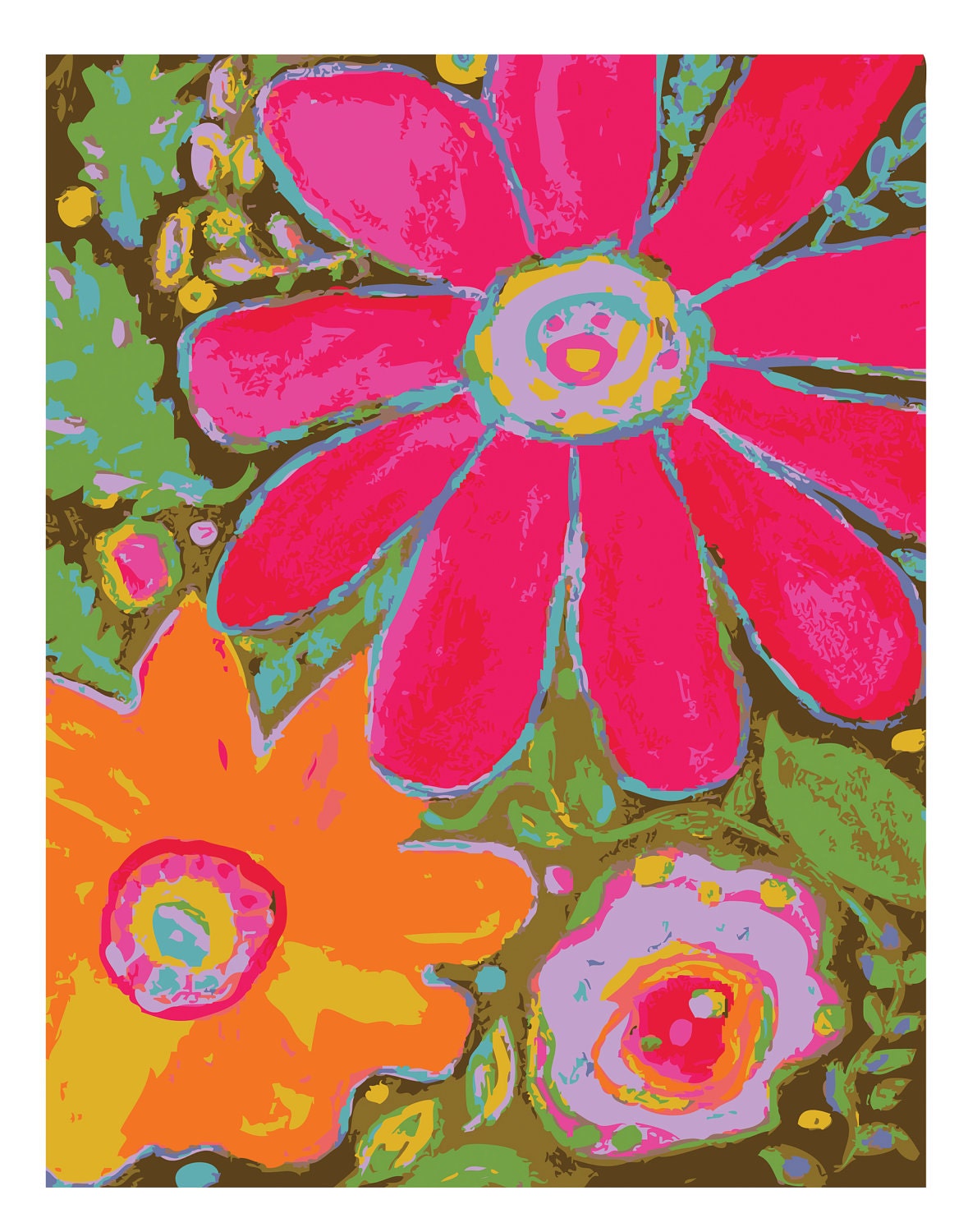 Abstract Flower Art Print Flower Power Glory All Around  - Print by Karen Fields 11 x 14 - karenfieldsgallery