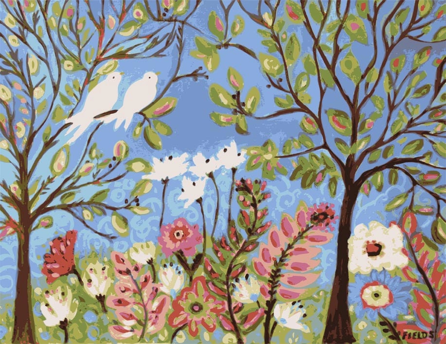 Magical Bird Garden - Print by Karen Fields 13 x 19
