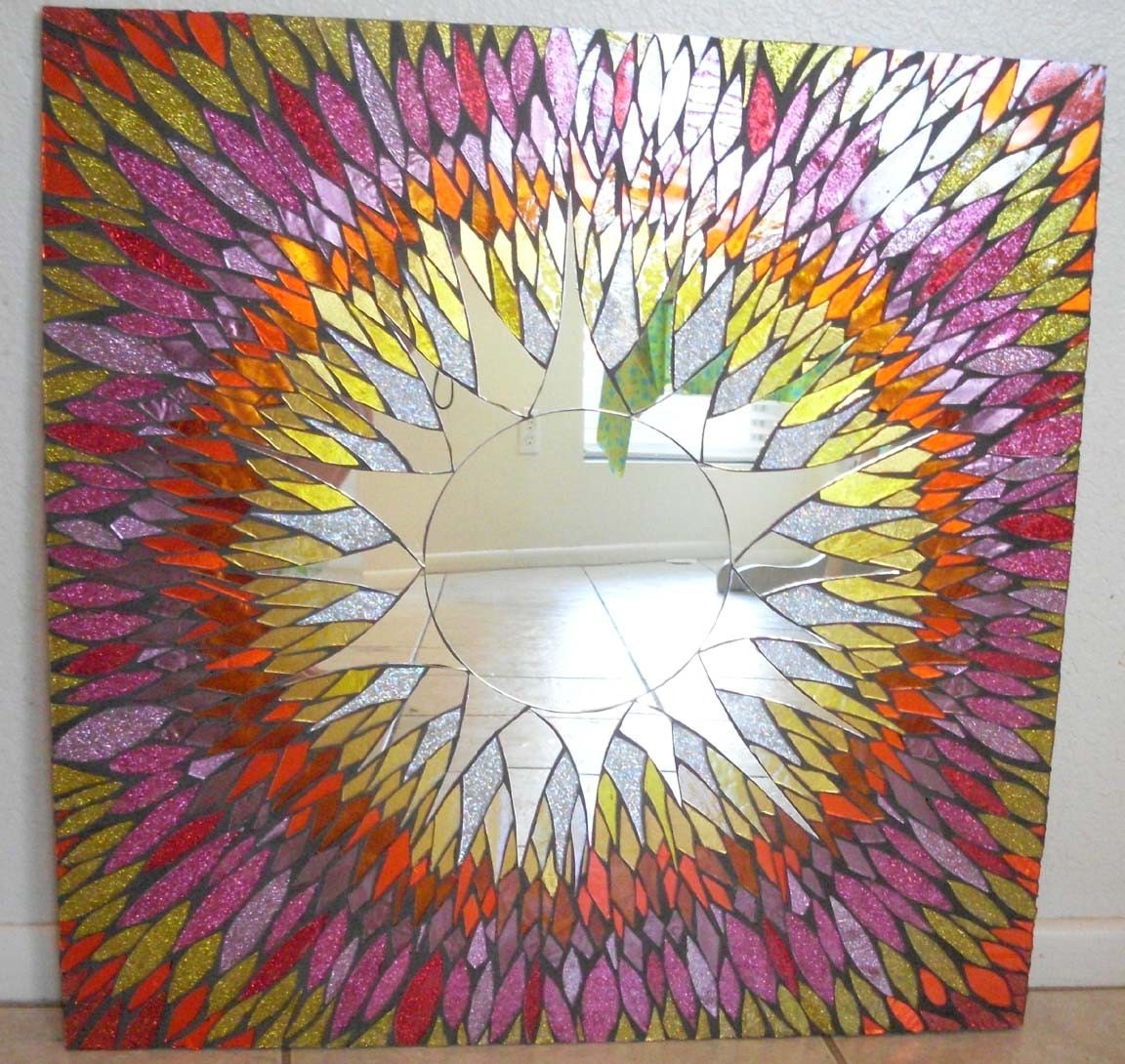 Mosaic Mirror Pink and Orange Stained Glass