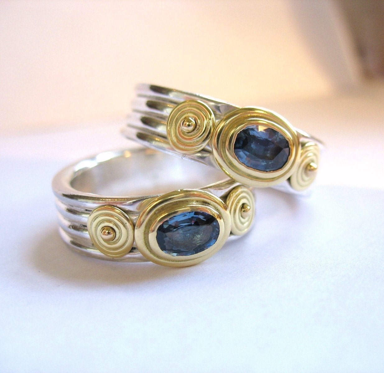Blue Sapphire,18kt,Sterling,Spirals Ring