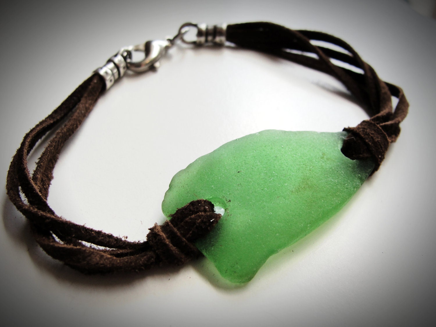 NEW - Beach Glass and Suede Leather bracelet