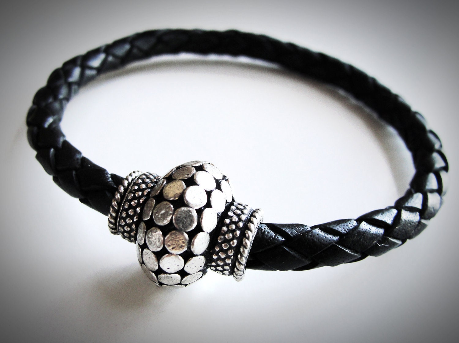 Silver Thai Style and Braided Leather bracelet
