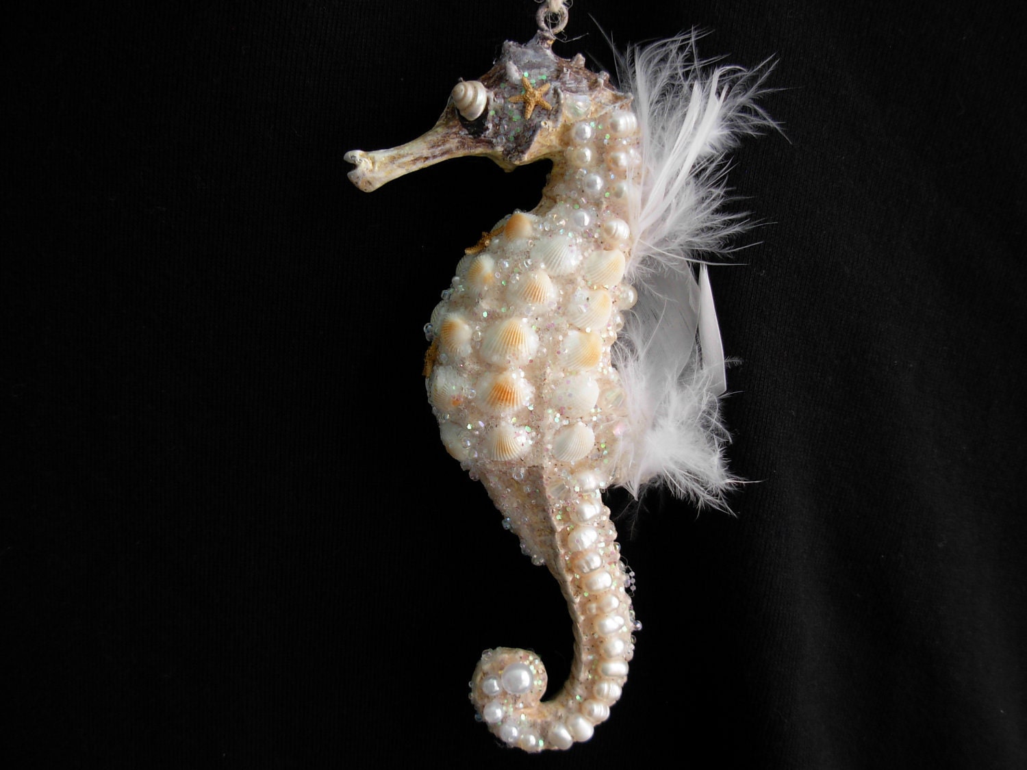 BEACH DECOR--Original Design 'Cinnamon'--Seashell and Swarovski Crystal Seahorse