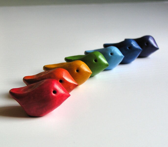 Little tiny "Rainbow" handmade polymer clay birds, seven - Great gift