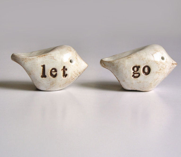 Handmade polymer clay birds, 2 ... Word Birds ... let go