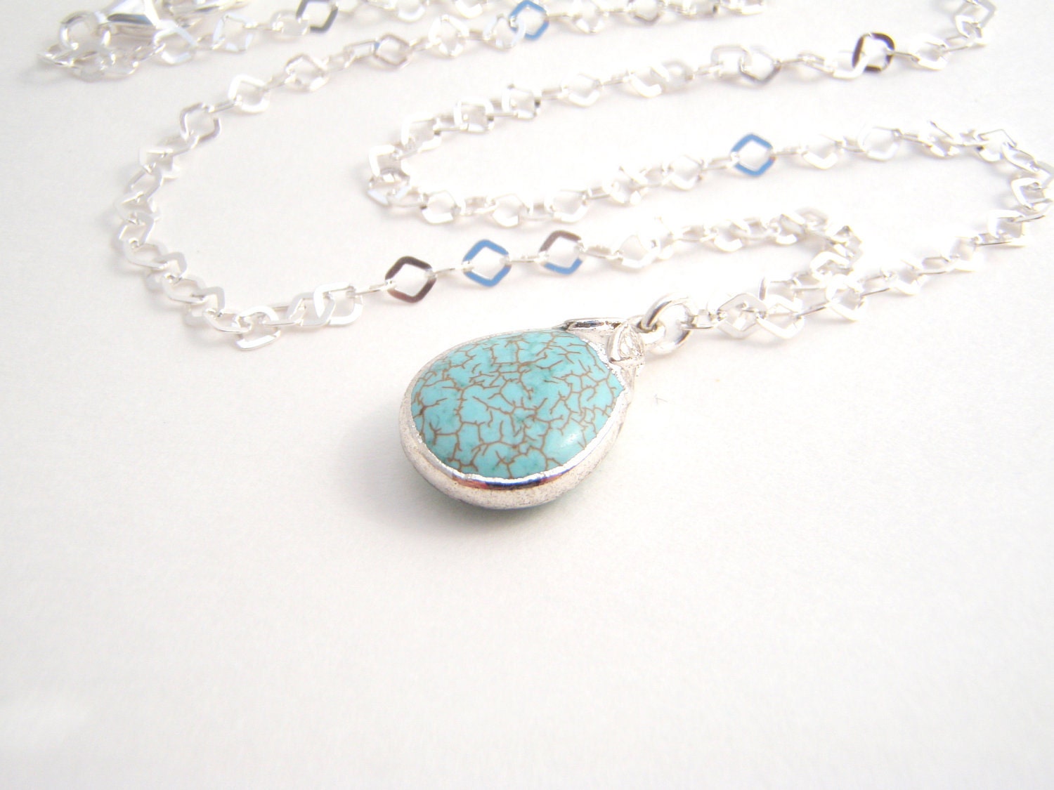 Magnasite Necklace - Teardrop Pendant - Sterling Silver Chain - Southwestern