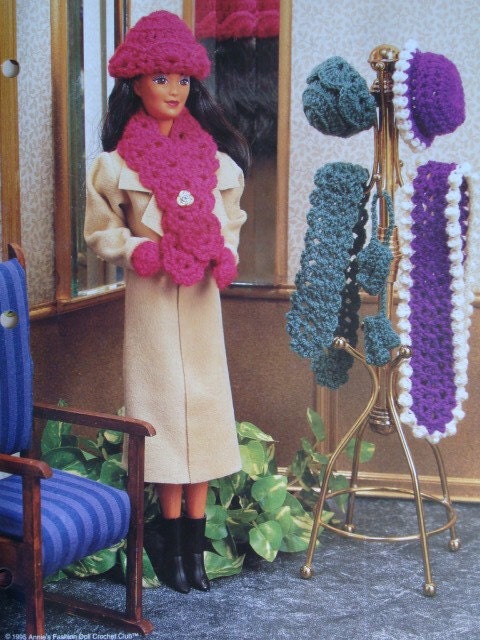 Mittens, Hats and Scarves Crochet Pattern for 11 1/2 inch Fashion Dolls like Barbie Wintertime Hats and Accessories