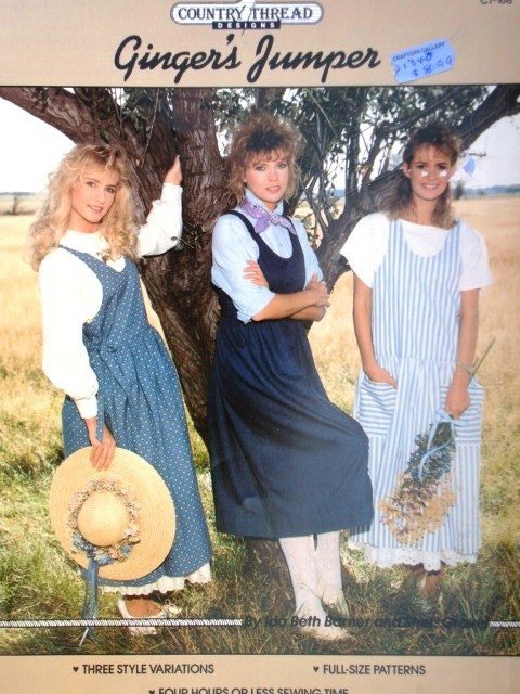 Ginger's Jumper Dress Pattern 3 Styles Variations Tie Sides, Button Front, Drop Waist Uncut