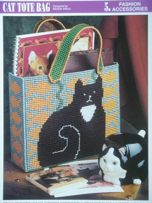 Cat Tote Bag Plastic Canvas Pattern with Free Shipping