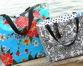 Extra Large Reversible Lined Oilcloth Tote Bag Beach