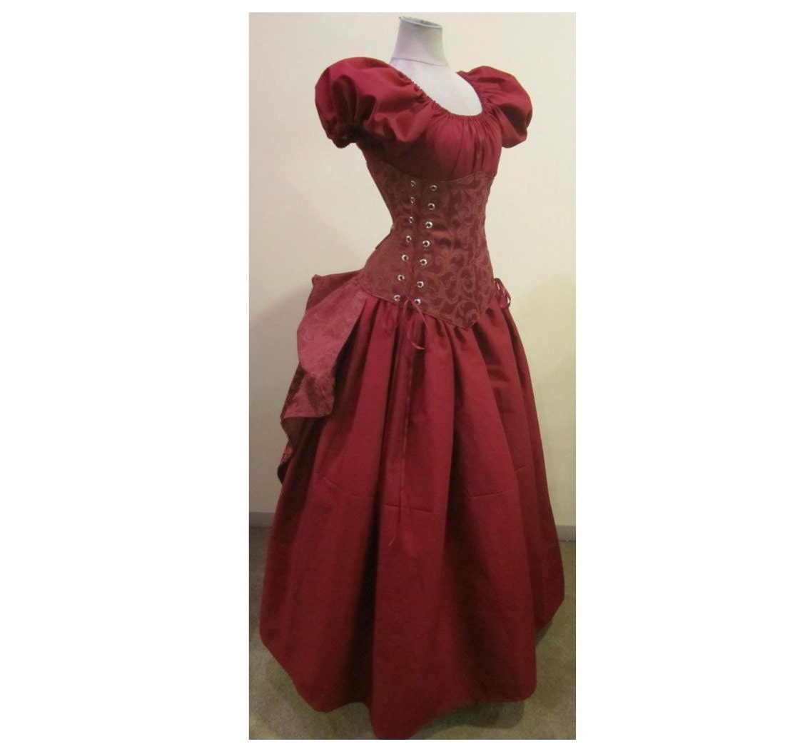 Lady Scarlet - Custom Size - Burgundy Under Bust Corset, Puff Sleeve Top, Skirt, Add-A-Bustle by LoriAnn