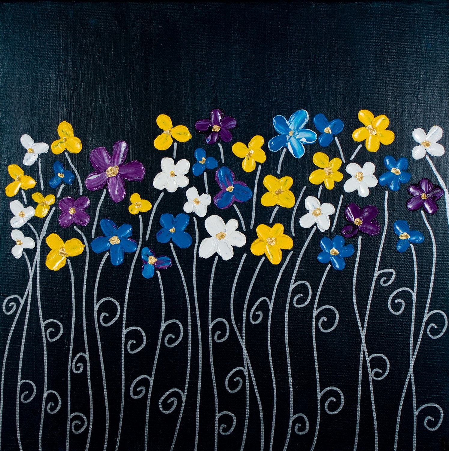 ORIGINAL modern art "Evening Flowers" abstract contemporary palette knife  oil painting by QiQiGallery 12x12