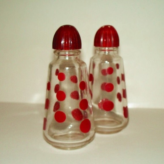 Vintage Red Polka Dot Salt and Pepper Shakers by VintageSams