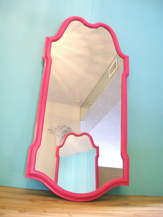 Vintage HOLLYWOOD REGENCY Hot Pink Wall MIRROR by fabulousmess