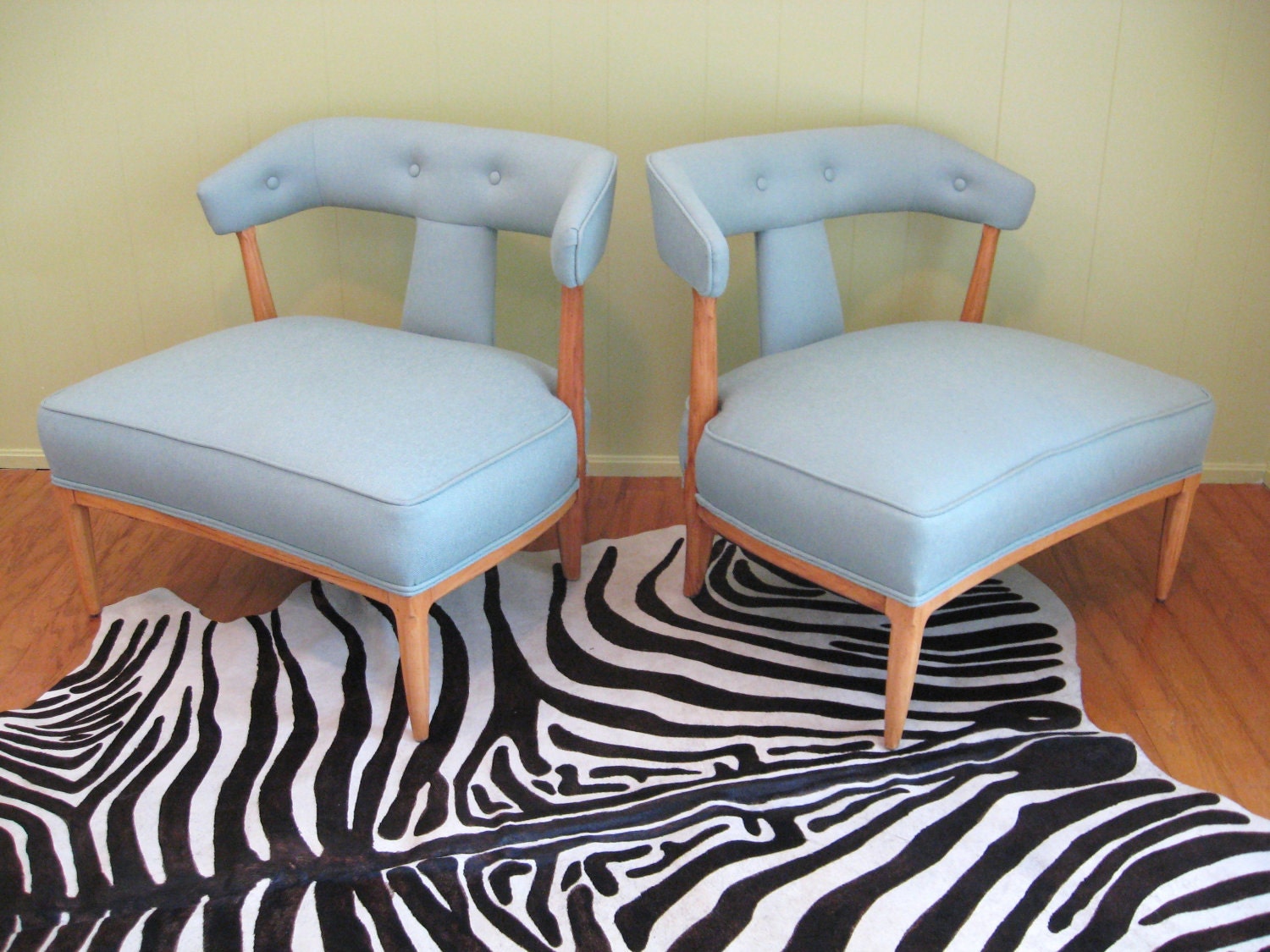 reserved for dwto pair Mid Century MODERN Aqua Blue Slipper CHAIR By TOMLINSON