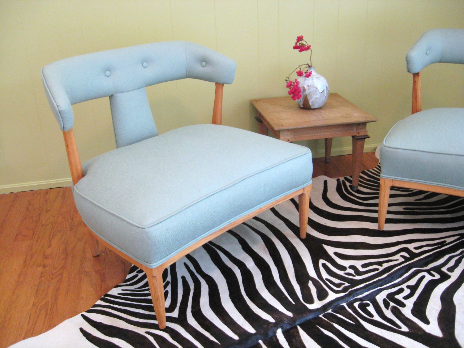 reserved for dwto pair Mid Century MODERN Aqua Blue Slipper CHAIR By TOMLINSON