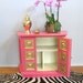 Vintage HOLLYWOOD REGENCY Hot Pink Gold Leaf CREDENZA Cabinet