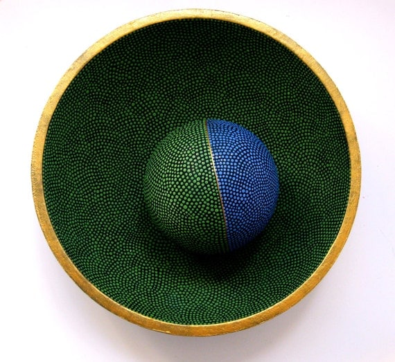 Earth Blue and Green: Hand Painted Bowl and Orb