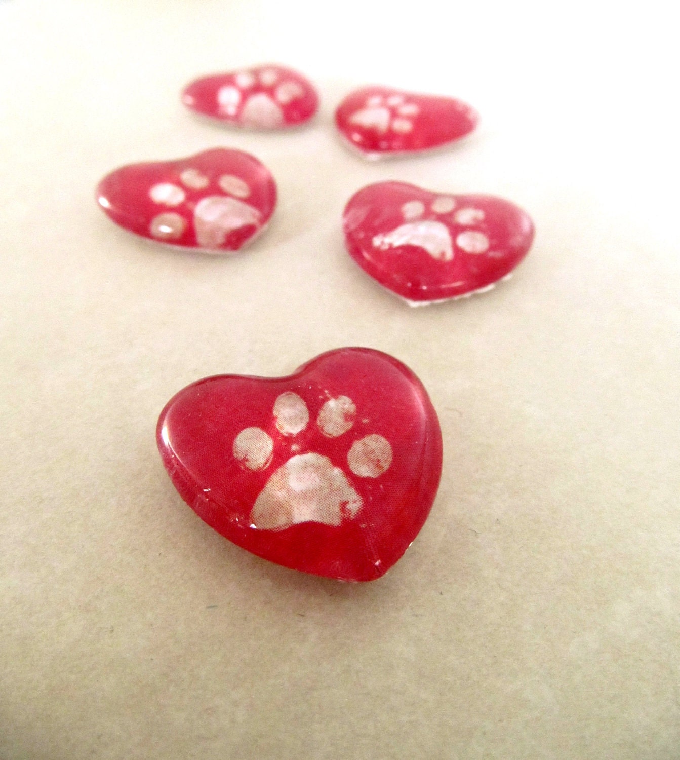 Red Hearts Five Little Heart Paw Print Magnets