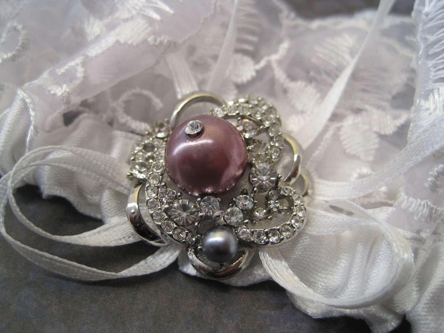 Wedding garter Bridal rhinestone and lavender pearl