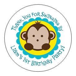 Set of 24 Small Round Monkey Birthday Party Stickers Favor Tags Il_170x135