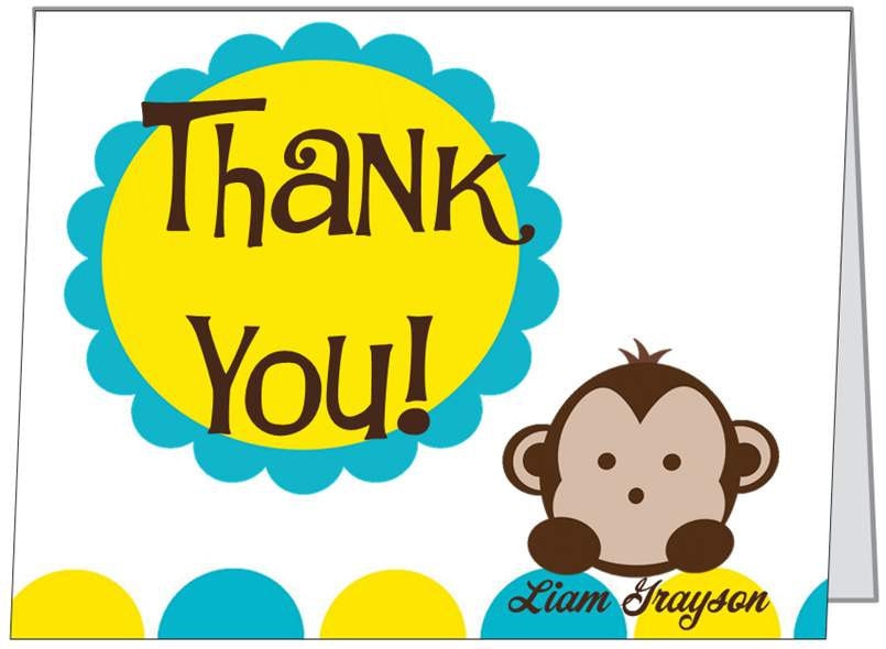 Set of 10 Monkey Party Folded Thank You Cards Il_570xn