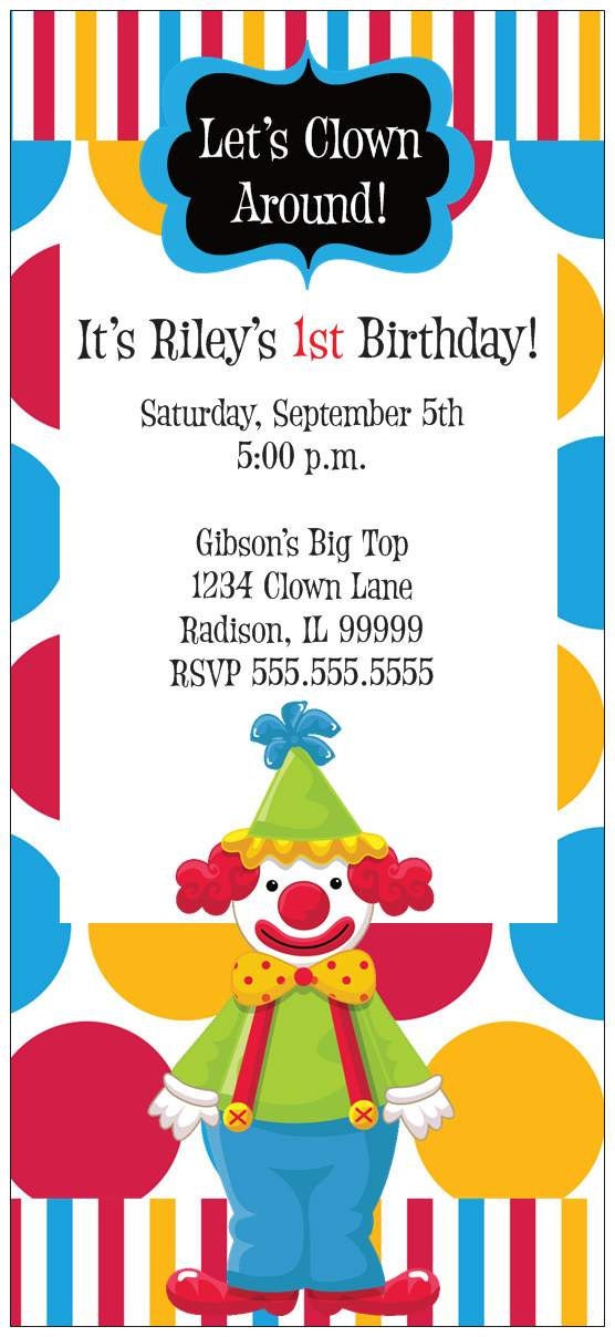 Set of 10 Clown Carnival Birthday Party Invitations Il_570xn