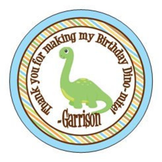 Set of 24 Small Round Dinosaur Birthday Party Stickers Favor Tags Il_570xn