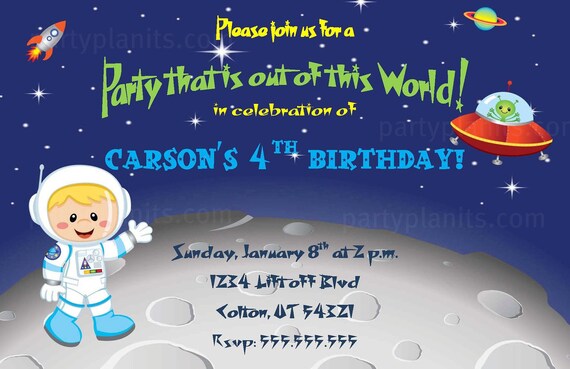 Set of 20 Space Alien Astronaut Rocket Ships Birthday Party Invitations Custom Il_570xn