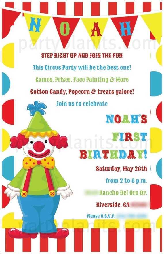 Set of 10 Clown Carnival Birthday Party Invitations Il_570xn