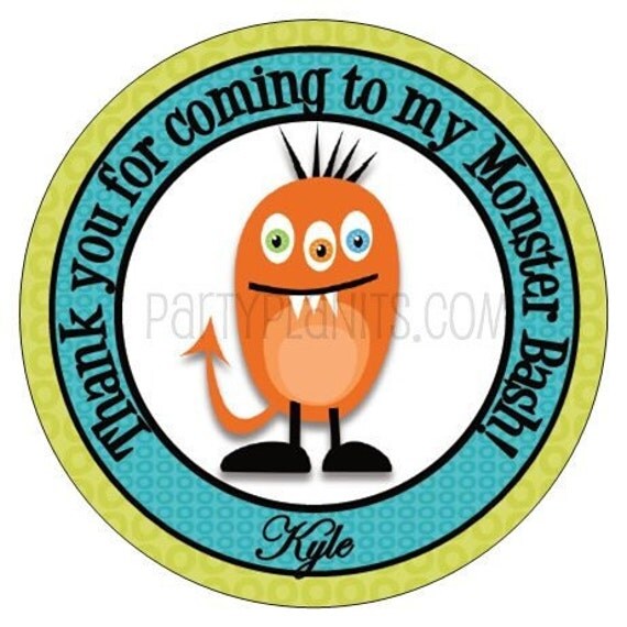 Set of 24 Small Round Monster Birthday Party Stickers Favor Tags Il_570xn