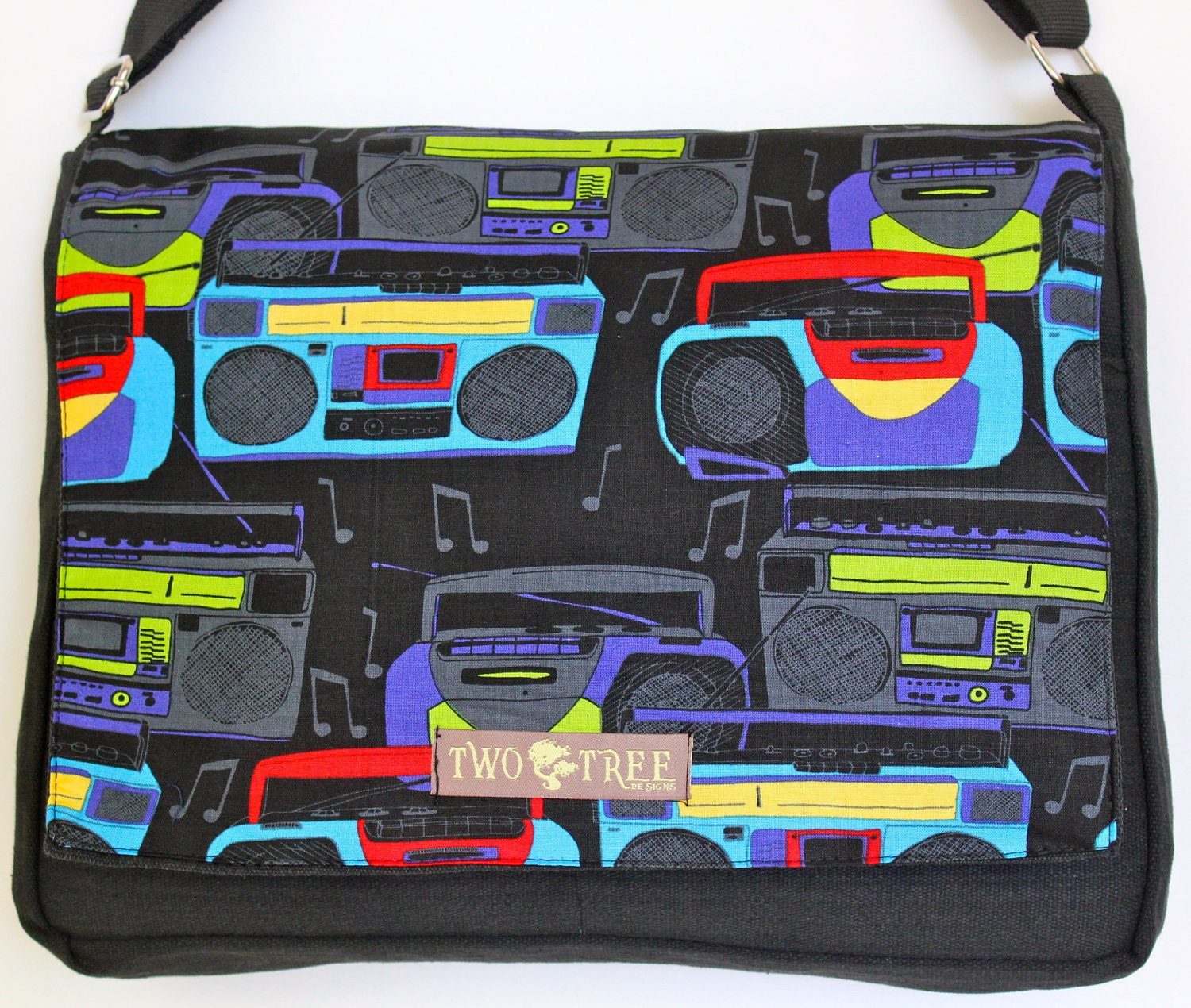 GREY Gray Retro BOOMBOX Stereo Music Print MESSENGER Book Laptop Diaper Bag