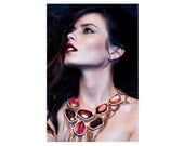 Reserved - Red agate and copper chains Waterfall statement necklace