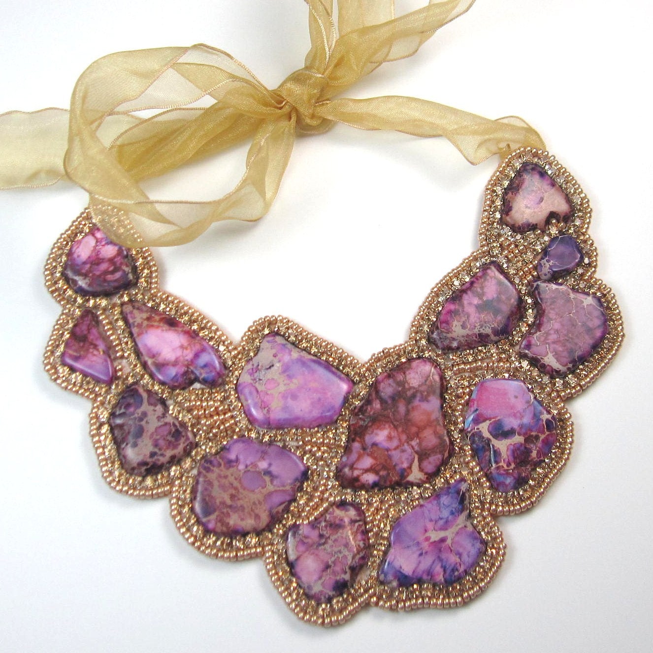 Statement Necklace Purple And Gold Turquoise By Ezzaexclusive