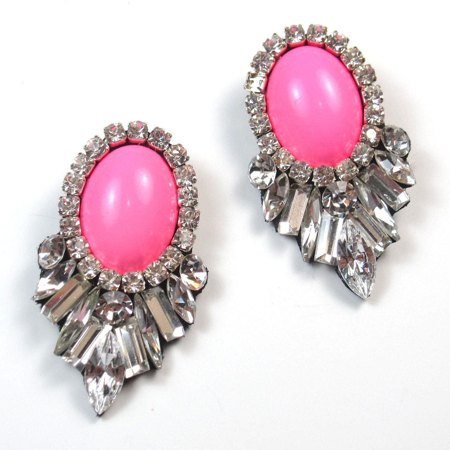 Reserved for Farah - Statement earrings Neon and Swarovski crystal statement stud earrings