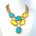 Statement necklace navy lapis geo stone gold spikes statement necklace edgy statement necklace