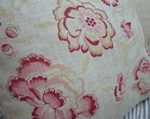 Cottage Pillow 14x18  FreNcH PaRis ToiLe Red FLoWers and TicKinG  LiNeN